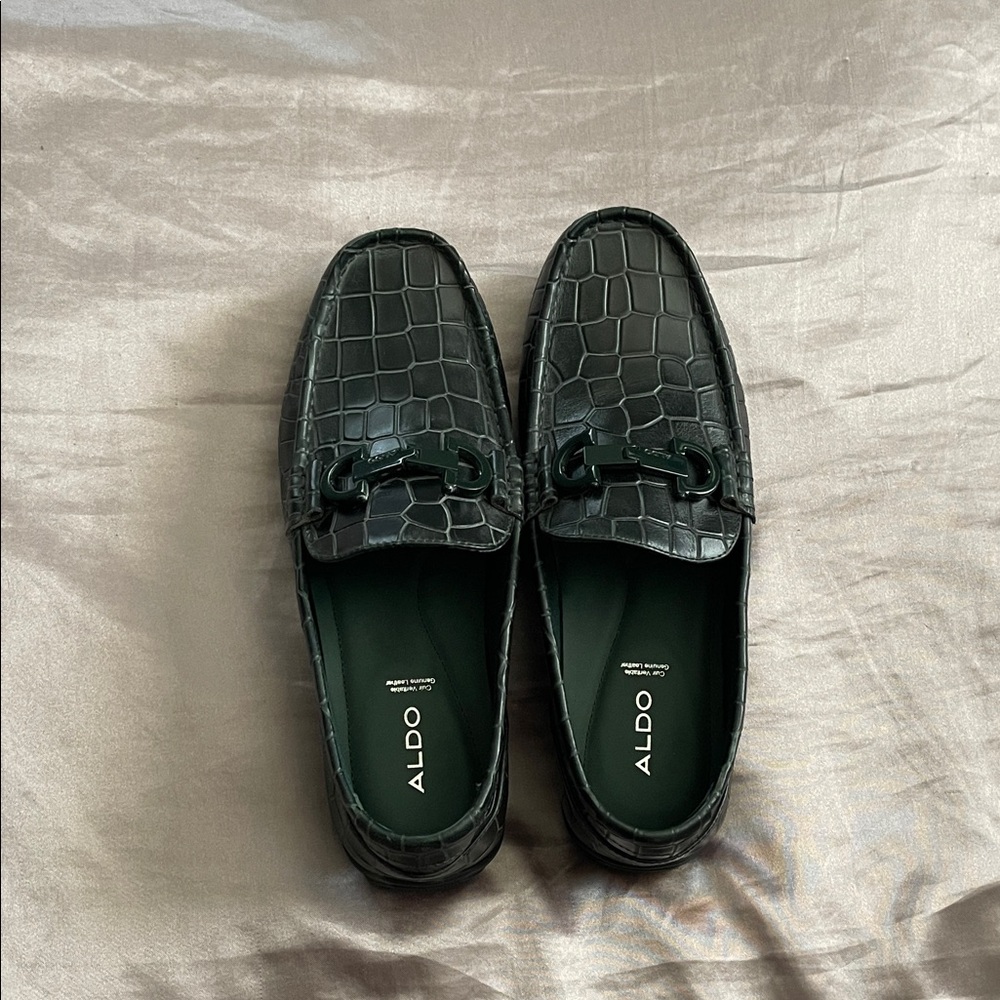 ALDO Men's Crocodile Pattern Dark Green Loafers